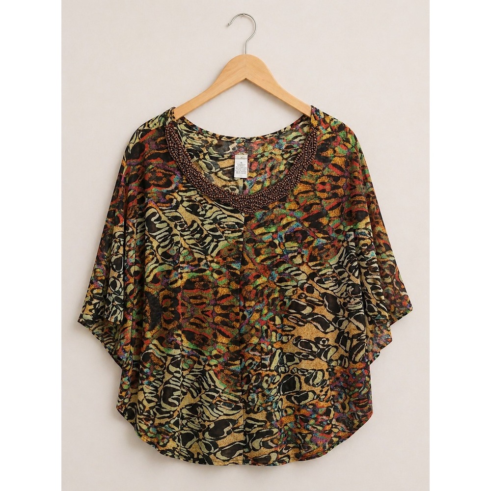 Alberto Makali Top Women S Beaded Sheer Y2K Blouse Batik Art Print Boho Resort